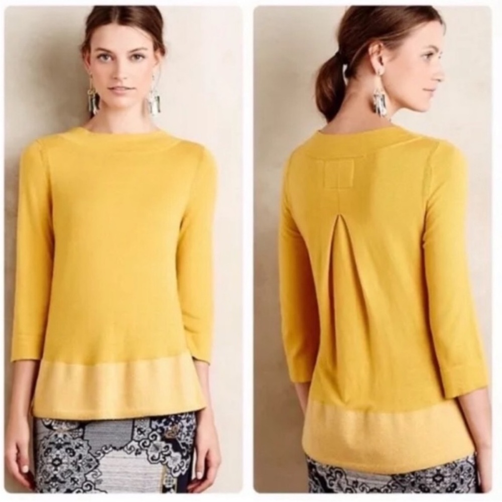 Anthropologie Angel of The North Golden Yellow Cashmere Blend Sweater Size M